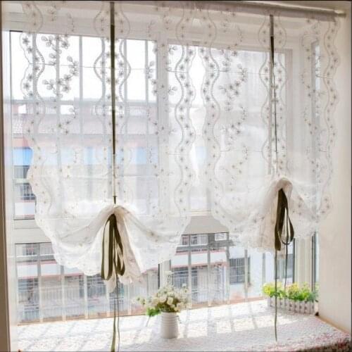JUYANG Imitation linen polyester tulle curtains. Wool embroidery Roman blinds. Decorative balloon curtains