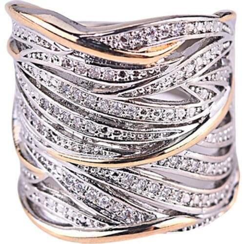 Creative Multi Layer Winding Plated Zircon Rings For Men Women Luxury Wedding Band Two Tone Crystal Finger Rings