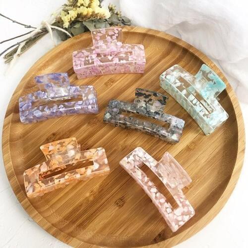 Korean Women Rectangle Transparent Acrylic Flower Shell Hair Claws Ladies Hair Crab Clamps Ponytail Hair Clips Female Girls Claw