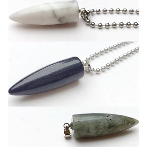 Fashion Lovers Bullet Pendant Stainless steel chain blue sandstone opal white conical crystal Pendant Jewelry