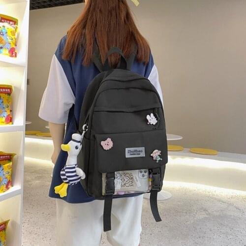 Fashion Womens Backpack Trend Badge Solid Color School Bag For Girls Nylon Waterproof Student Scoolbag Outdoor Travel Backpacks