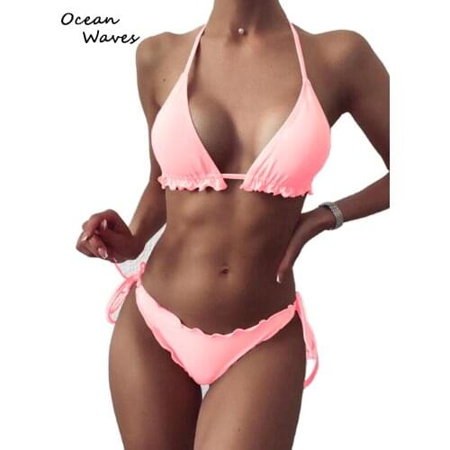 2021 New Push Up Bikini Set Tankini Swimsuit For Women Sexy Solid Female Wavy Bathing Suit Summer Biquini Adjustable Swimwear