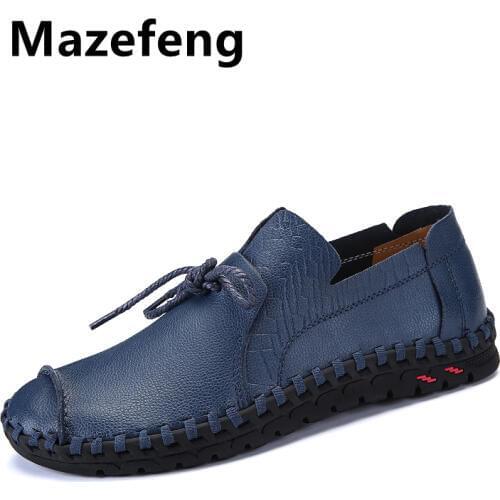 New Genuine Leather Business Men Shoes Elegant Hand Sewing Comfortable Office Men Flat Mens Casual Shoes Lace Up Plus Size 38-47