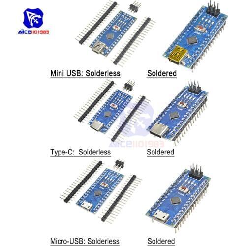 Diymore Mini USB/Micro USB/Type-C Adapter CH340 Nano V3.0 ATMEGA328P-MU ATMEGA328 Microcontroller Development Board for Arduino