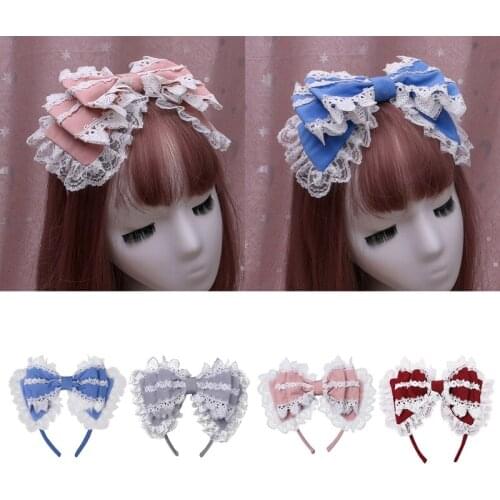 Japanese Lolita Big Bow Knot Headband Sweet Lace Trim Layered Cosplay Hair Hoop