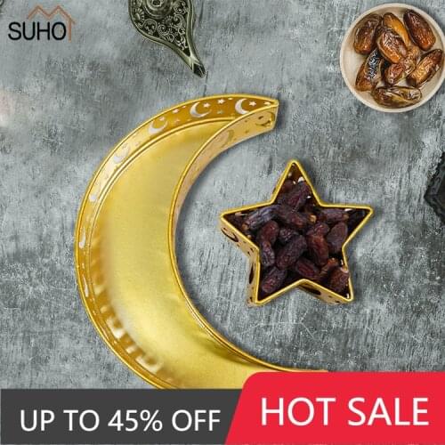 Ramadan Festival Tray Muslim Moon Star Tranditional Serving Tray Dessert Plate Kitchen Items Food Trays Decorative Luxury Tray