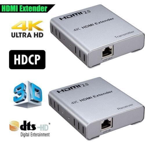 PUZHIJIE HDMI2.0 Extender 4K60Hz YUV4:4:4 over CAT5e/6A upto 167FT 4K Support 18Gbps HDR IR HDMI2.0 Transmitter and Receiver