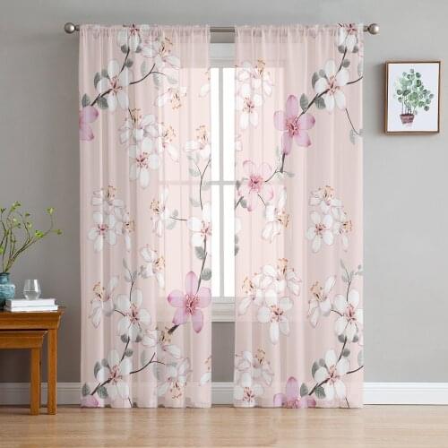 Pink Flower Peach Blossom In Spring Voile Tulle Sheer Curtains for Bedroom Living Room Kitchen Decor Chiffon Windows Curtain