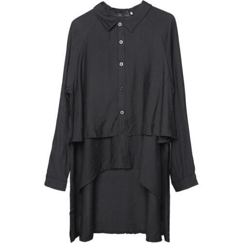 2020 Creation! Dark black design drape sense layer irregular cut shirt male hair stylist large size shirt