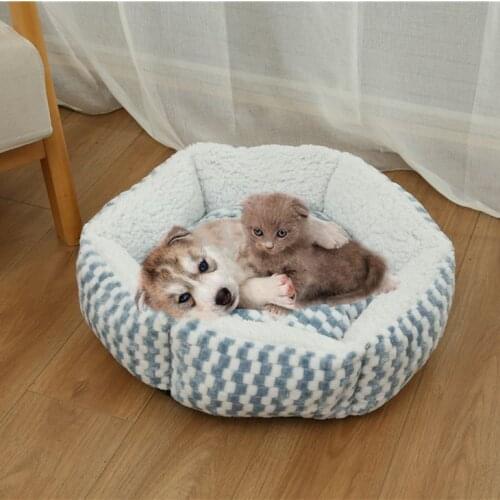 Hexagonal Pet Dog Bed Warming Hot Cachorro House Soft Lounger Nest Baskets Fall Winter Plush Kennel For Cat Puppy Supplies