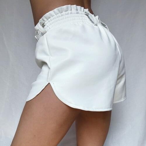 White PU Leather Shorts Women Elastic High Waist Wide Leg Biker Shorts Fashion Autumn Femme Casual Ladies Sexy Shorts