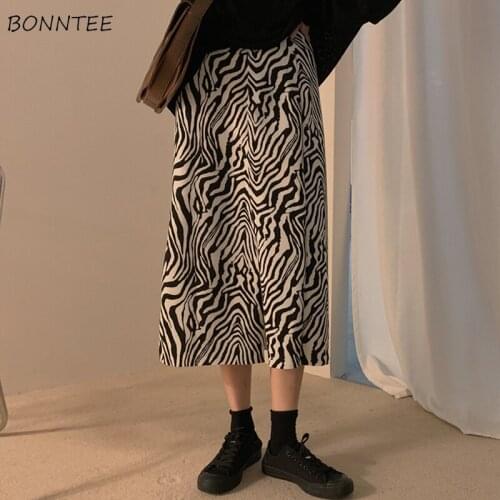 Zebra Striped Skirts Women Midi Spring Stylish Empire BF Casual Streetwear A-line All-match Slim Ladies Students Jupe Femme Soft