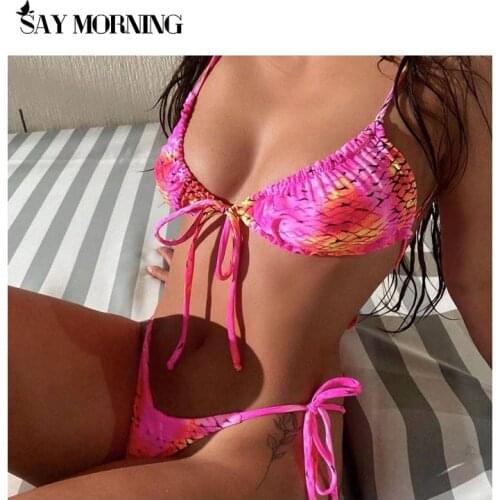 SAY MORNING Low Waist Bikini 2021 Triangle Swimwear Female Tow Pieces Swimsuit Women Print 2 Piece Suit Push Up Bathing Swim
