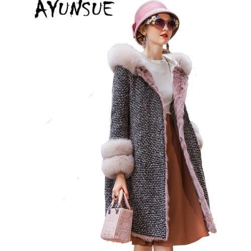 AYUNSUE Real Fur Coat Female Fox Fur Collar Down Jacket Winter Coat Women Warm Wool Coats Korean Long Jacket Abrigo Mujer MY4461