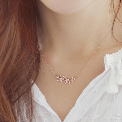 Temperament Twig Rhinestone Korean Wild 925 Sterling Silver Temperament Personality Fashion Female Jewelry Necklace SNE021