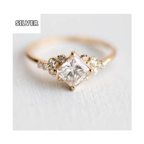 Princess Cut Zircon Engagement Ring Vintage Gold Color Promise Wedding Rings For Women Simple Summer Jewelry Best Gift