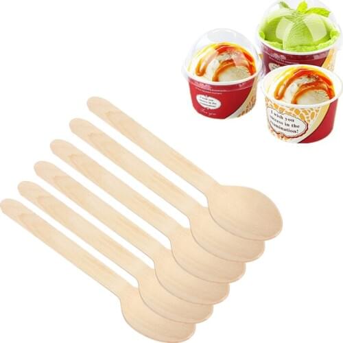 1/5/10Pcs Disposable Wooden Spoon Mini Ice Cream Spoon Wood Dessert Scoop Wedding Party Tableware Kitchen Accessories Tools
