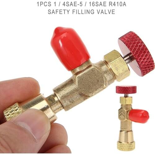 1pc Copper Alloy 1/4SAE-5/16SAE Car Auto A/C Air Conditioning Valve Charging Hoses Brass Safety Refrigerant R410A R32 Tool Parts