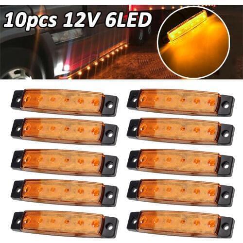 10 Pcs/Set Amber 6LED Bus/Truck/Trailer/Truck LED Lights Side Marker Light Waterproof 12V LED Light Tail License Plate Parking
