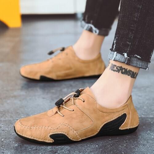 2020 Spring Casual Shoes Mens New Fashion Shoes Mens Outdoor Breathable Durable Outsole Leather Lace Up Shoes