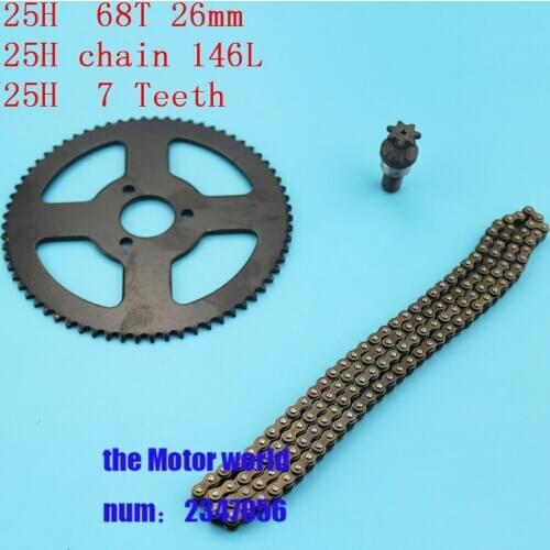 26mm 68 Tooth 25H 2 Stroke + 25H Chain 146 links Sprocket For 47cc 49cc Chinese Pocket Bike Quad 4 Wheeler Mini ATV