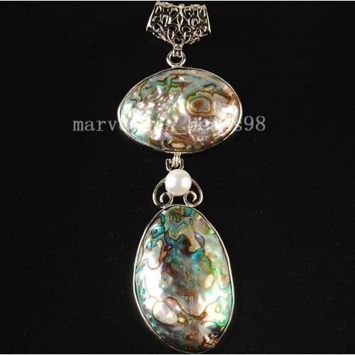 Free shipping 32x82mm Fashion Jewelry New Zealand Ablone Shell Art Oval Pendant Bead MC3668