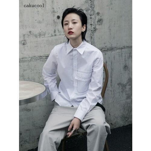 Cakucool 2020 spring simple BF wind hit color line white comfortable neutral casual shirt women