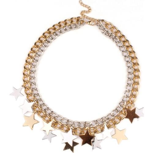 BOJIU shourouk Chain chunky necklace Choker statement necklaces & pendants mix plated color small star pendant necklace NK1073