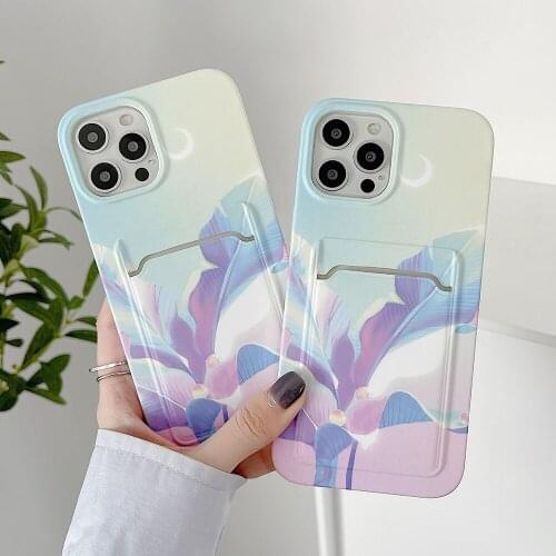 Banana Leaf Flower Cases For iPhone 11 12 Pro Max X XR XS Max 7 8 Plus Case Card Slot Holder IMD Soft Shockproof Back Cover