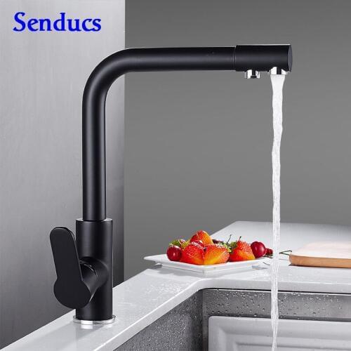 Senducs Black Kitchen Mixer Tap New Arrival Brass Kitchen Sink Faucet Luxury Home Water Tap Black Bronze Basin Sink Faucet