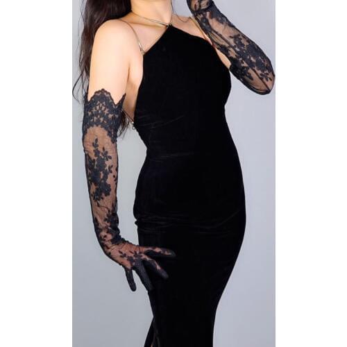 Handschuhe spitze Black Long Floral Lace 20s Opera Party Gloves Stretchy Adult Size Lace Tea Party Evening Gloves guantes encaje