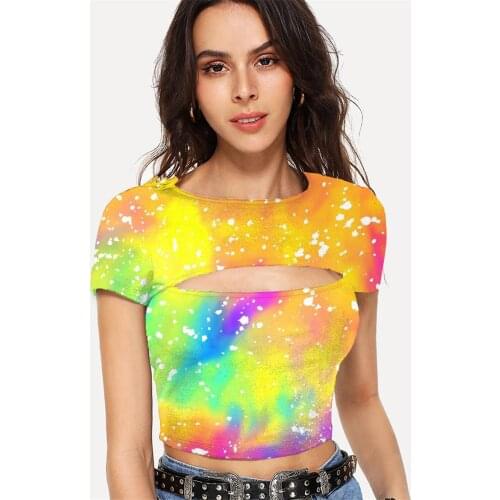 Somepet Tie Dye T shirt Women Colorful Hollow Out T shirts Gradient Tshirt Printed Harajuku Tshirts Casual Short Sleeve Hip Hop
