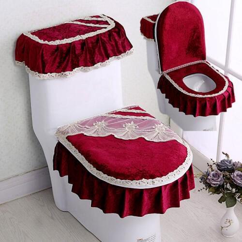 Fyjafon 3pcs Toilet Seat Cover Lace Decor Overcoat Toilet Case Bathroom Decoration Toilet Washable Seat Cover