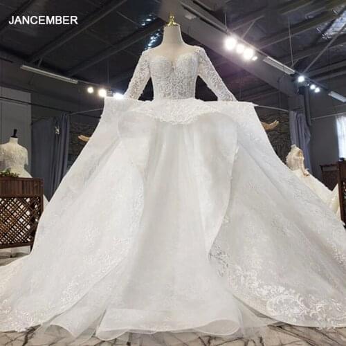 HTL1622 Long Sleeves O-Neck Appliques Beading Crystal Wedding Dress 2020 Big Train Ball Gown свадебное платье с рукавами