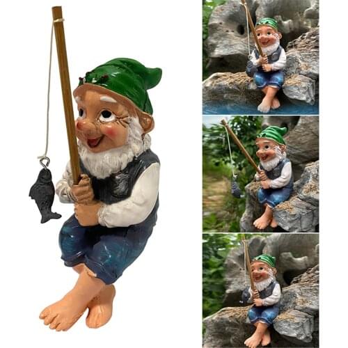 Fishing Gnome Statue Hand-Paint Dwarf Resin Crafts Ornament for Home Garden Courtyard Decoration TS1