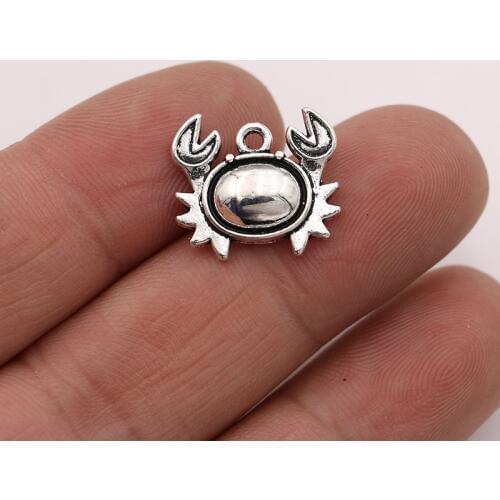 JAKONGO 10pcs Antique Silver Plated Crab Charms Pendants for Jewelry Making Bracelet DIY Accessories 18x15mm