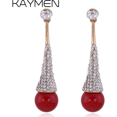KAYMEN Fashion New Design Women Dangle Drop Earrings Golden Full Rhinestones Water Drop Style Statement Earrings for Girl