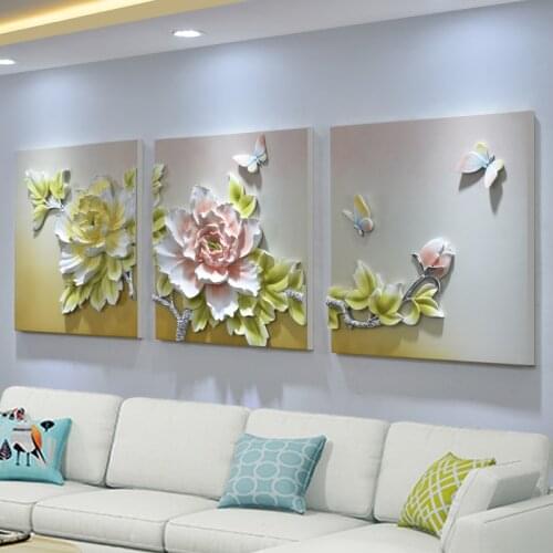 Chinese Peony Embossed Painting 3D Resin Wall Mural Crafts Home Livingroom Wall Sticker Decoratin Store Hotel Club Wall Hangings