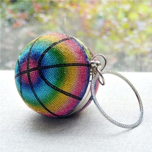 Basketball Shaped Clutch Bags Rhinestones Evening Purse Glitter Ball Handbag Street Sport Style for Women Girls