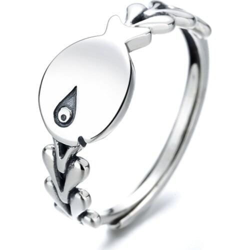 SA SILVERAGE Mens Ring S925 Sterling Silver Fashion Personality Fish Finger Ring Ladies Simple Adjustable Ring Women Jewelry
