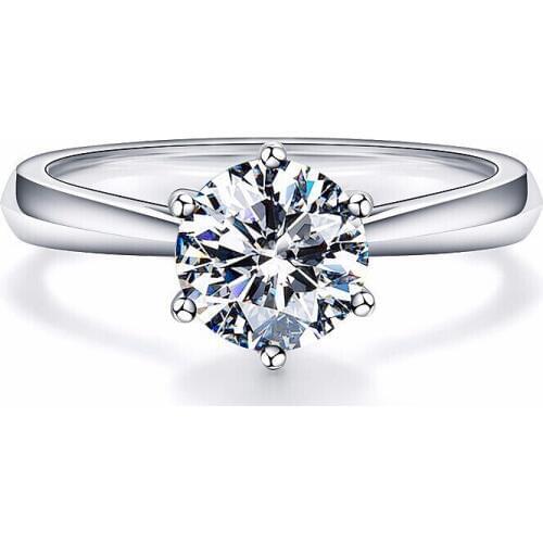 Solid 18K White Gold Round Brilliant Cut 1 ct 6.5mm Moissanite 4 Prong Ring Solarite Lab Diamond Engagement Ring For Women