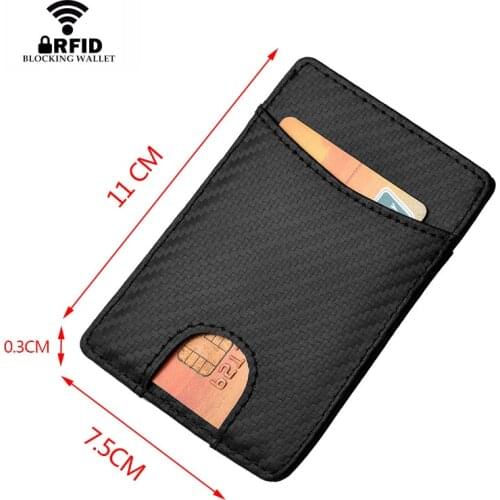 KEEBREAK RFID antimagnetic carbon fiber card holder leather wallet card pocket thin slim minimalist id credit cardholder purses