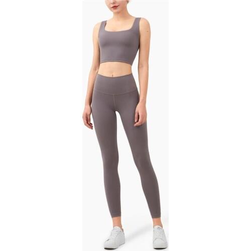 Yoga Suit Nude Female Shockproof Sports Vest Deep U Beauty Back Yoga Bra+Hip Lifting Tights Yoga Pants High Waist Sports Fitness