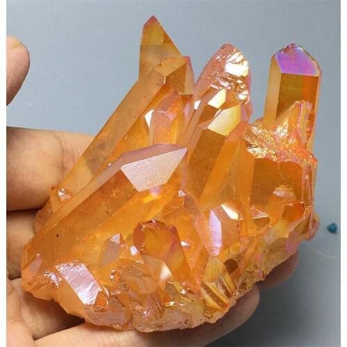 147g orange Aura Quartz Crystal vug Titanium Bismuth Silicon Cluster Rainbow