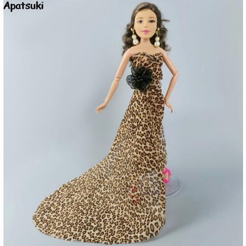 Leopard Doll Dress For Barbie Doll Clothes Outfits Gown Party Dresses For Barbie Dollhouse 1/6 Barbie Doll Accessories Kids Toy