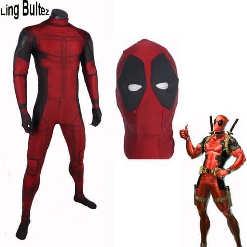 Ling Bultez High Quality Muscle Padding Deadpool Costume Spandex Deadpool Suit Comic Deadpool Fullbody Zentai Suit