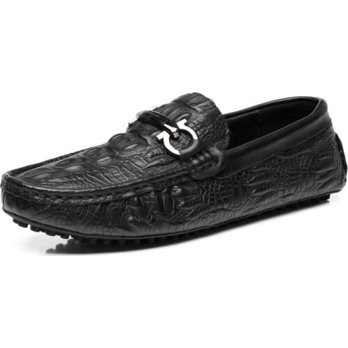 New Luxury Casual Loafers Shoe Brand Men Shoes Handmade Slip On Anti-Slip Business Genuine Leather Flats Male Crocodile Pattern