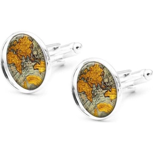 XK-5HXK0307-1 French Suits Cufflinks with World Map Pattern Retro Men Shirts Sleeve Nails Male Cuff Link for Collection