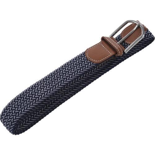 Men Casual Canvas Belt Elastic Rubber Concise Belt Metal Buckle Belt Blue white
