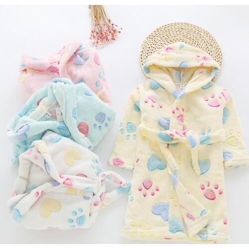 2-10yrs Spring Winter Soft Flannel Children Bathrobes Nightwear Pajamas New Arrival Boys Girls Hooded Bath Robe Robe Homewear